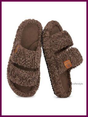Fuzzy Open-Toe Memory Foam Slippers Non-Slip Indoor House Shoes